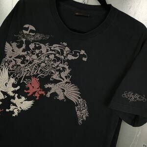 Split Vintage Y2K Grunge Skate Surf T-Shirt Affliction XL Goth Emo Abstract Art